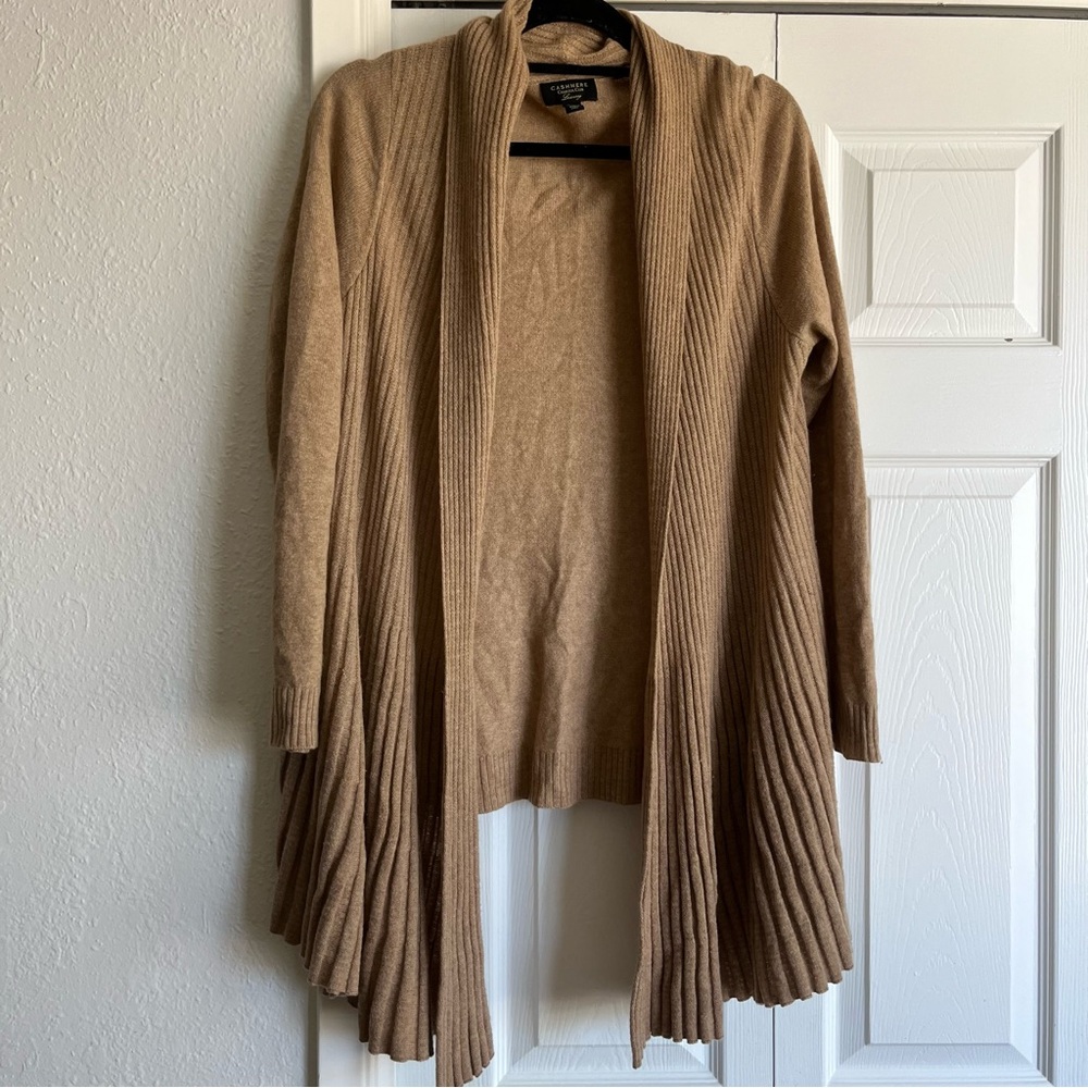 Charter Club 100% Cashmere Ribbed Draped Front Tan Cardigan Sweater Large